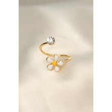 Kaufhier Papatya Tasarımlı Zirkon Taşlı Ayarlanabilir Yüzük