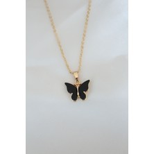 Kaufhier Gold Kaplama Siyah Renkli Sedefli Kelebek Kolye