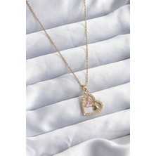 Kaufhier 316L Çelik Gold Renk Zincir Zirkon Taşlı Kalp Model Kadın Kolye