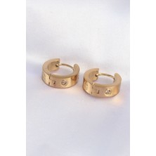 Kaufhier 316L Çelik Gold Renk Zirkon Taşlı Minimal Model Halka Küpe