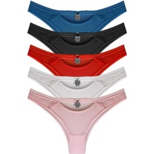 Cottonhill Transparan Tül Dantel ve Taş Detaylı Kadın Brezilya Külot 5'li Paket