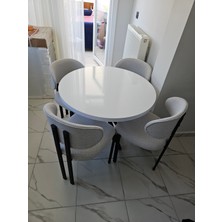 Enkare Badem Masa Sandalye Takımı,4 Kişilik Mutfak Masası, Yuvarlak Masa, 90X90 Teddy Kumaş