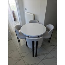 Enkare Badem Masa Sandalye Takımı,4 Kişilik Mutfak Masası, Yuvarlak Masa, 90X90 Teddy Kumaş