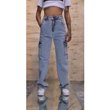 Kaizer Denim Buz Mavi Kargo Cepli Palazzo