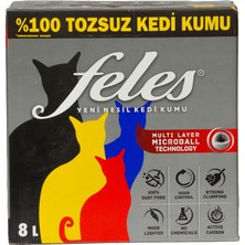 Feles Tozsuz Kedi Kumu 3 Adet Kutu 8 lt (Tamamen Doğal , Aktif Karbonlu)