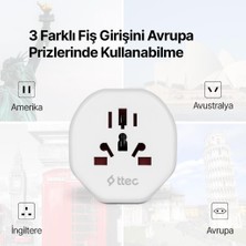 Ttec Şarj Akım Korumalı 10A/250V Amerikan ve Avrupa Tipi Priz Dönüştürücü Priz Çevirici Adaptör Priz