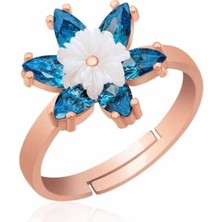 Kaufhier Gümüş Rose Mavi Lotus Çiçeği Yüzük