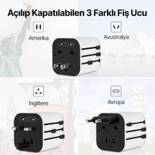 Ttec Şarj Akım Korumalı 10A/250V Amerikan Ingiltere Avrupa Tipi Priz Dönüştürücü Seyahat Adaptörü