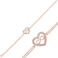 Kaufhier Gümüş Rose Kalp Sonsuzluk Bayan Bileklik