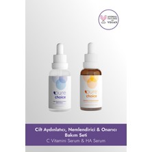 Pure Choice Cilt Aydınlatıcı, Nemlendirici ve Onarıcı Bakım Seti ( C Vitamini Serum + Ha Serum 2'li Set)