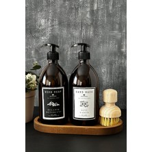 Khakma Ahşap Stantlı 2'li Amber Cam Sıvı Sabun Bulaşık Deterjanı Şişesi Sabunluk 500ML Stantlıbhsd