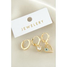 Bijuteri Net 3 Adet Kalp Zirkon Taşlı Küpe