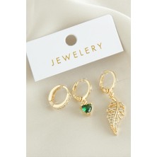 Bijuteri Net 3 Adet Yaprak Zirkon Taşlı Küpe