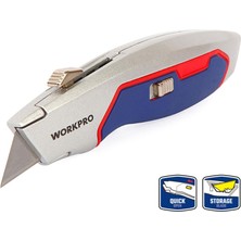 Workpro WP213011 Ağır Hizmet Alüminyum Gövde Geri Çekilebilir Rötuş Maket Bıçağı + 3 Adet Yedek Bıçak