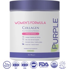 Purple Supplements Purple Women's Formula Kolajen Eşsiz Doğal Formülü ile 13 Vitamin Ve 8 Mineral içeren Saf Hidrolize Toz Kolajen 450g 30 Gün Kullanım Organik Gıda Takviyesi