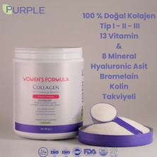 Purple Supplements Purple Women's Formula Kolajen Eşsiz Doğal Formülü ile 13 Vitamin Ve 8 Mineral içeren Saf Hidrolize Toz Kolajen 450g 30 Gün Kullanım Organik Gıda Takviyesi