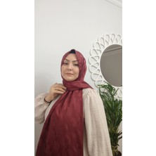 Livas Scarf Monogram J Desen Ipeksi Parlak Jakar Şal-Bordo -18