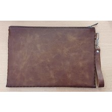 Tasarım Gerçek Deri, El Işlemesi Taba-Mavi Portföy - Clutch Çanta