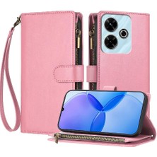 Gx Shop Xiaomi Poco M6 4g Pu Deri Için Kılıf Folio Kapak Cüzdan Fermuar Kart Yuvaları (Yurt Dışından)