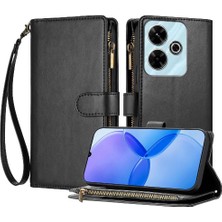 Gx Shop Xiaomi Poco M6 4g Pu Deri Için Kılıf Folio Kapak Cüzdan Fermuar Kart Yuvaları (Yurt Dışından)