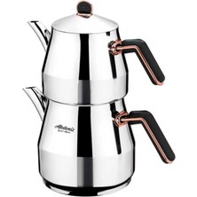 Akdeniz Elmas Serisi Bakalit Jumbo Boy Çelik Çaydanlık Takımı Siyah Bakır