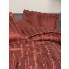 Cotton Box Smart Bambu Saten Çift Kişilik Nevresim Takımı Stripe Kiremit