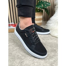 Nstil Günlük Erkek Sneaker Bağcıklı Kaymaz Taban Keten Deri Detaylı Oval Burun Spor Yürüyüş Ayakkabı 2545