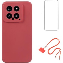 4U Sky Wanlonfeng Rb1 Serisi Xiaomi 14 Kılıf Yumuşak Astar Tpu Telefon Kapağı Ekran Koruyucu + Kordon-Alıç Kırmızı (Yurt Dışından)