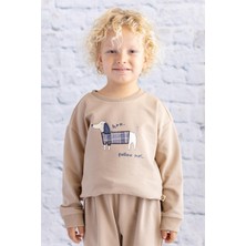 Erkek Bebek Baskı Nakış Detaylı Sweatshirt - Bej