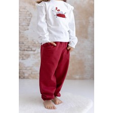 Mininio Kız Çocuk Fırfır Cepli Eşofman Altı - Bordo