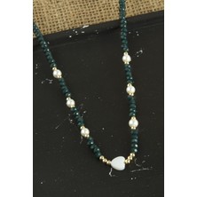 Bijuteri Net Kalp Sedef Inci Kristal Kolye