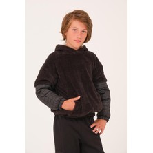 Jazziee Unisex Çocuk Kapitone Detaylı Peluş Sweatshirt - Siyah