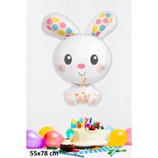 Pekshop Beyaz Tavşan Folyo Balon Renkli Kulaklı Tavşan Balon