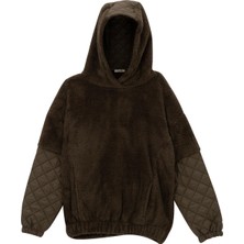 Jazziee Unisex Çocuk Kapitone Detaylı Peluş Sweatshirt - Haki