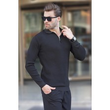 Madmext Siyah Polo Yaka Fermuarlı Uzun Kollu Erkek Kazak 7240