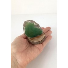 Doğal Taş Plaka Yeşil Akik Ahşap Standlı Dekoratif Obje Biblo Traverten 16964