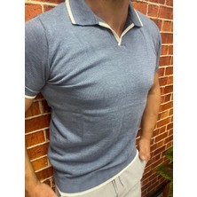 Lonc4 Mavi Polo Yaka Trikot-Shirt