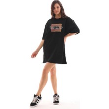 Sosostyle Unisex Bisiklet Yaka Baskılı Oversize T-Shirt - Siyah