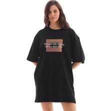 Sosostyle Unisex Bisiklet Yaka Baskılı Oversize T-Shirt - Siyah