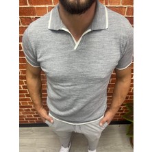 Lonc4 Gri Polo Yaka Triko T-Shirt