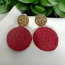 Als Accessories Kadın Üst Kısmı Altın Kaplama Yuvarlak Model Renkli Hasır Sallantılı Küpe