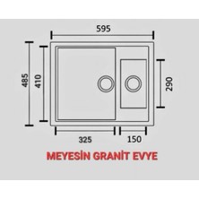 Meyesin Granit Evye Antrasit 1.5 Gözlü Mutfak Evyesi 485 x 595 mm