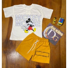 DG Fashion Mickey Mouse 2'li Takım Sarı Şort T-Shirt