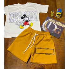 DG Fashion Mickey Mouse 2'li Takım Sarı Şort T-Shirt