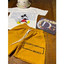 DG Fashion Mickey Mouse 2'li Takım Sarı Şort T-Shirt
