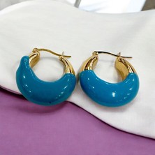 Als Accessories Kadın Üst Kısım Gold ve Alt Kısmı Renkli Oval Model Halka Küpe