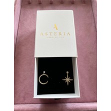 Asteria Jewelry Ay Yıldız Inci Detaylı Gold Tasarım Küpe