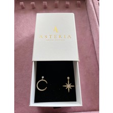 Asteria Jewelry Ay Yıldız Inci Detaylı Gold Tasarım Küpe