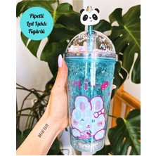 Home Dekor Hediye Pipetli Buzlu Cam Görünümlü Mavi LED Işıklı 450 ml Çift Katman Mika Çılgın Suluk 2093