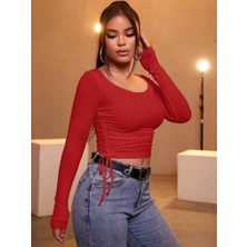 Kadın Kırmızı Kaşkorse Kumaş Bluz